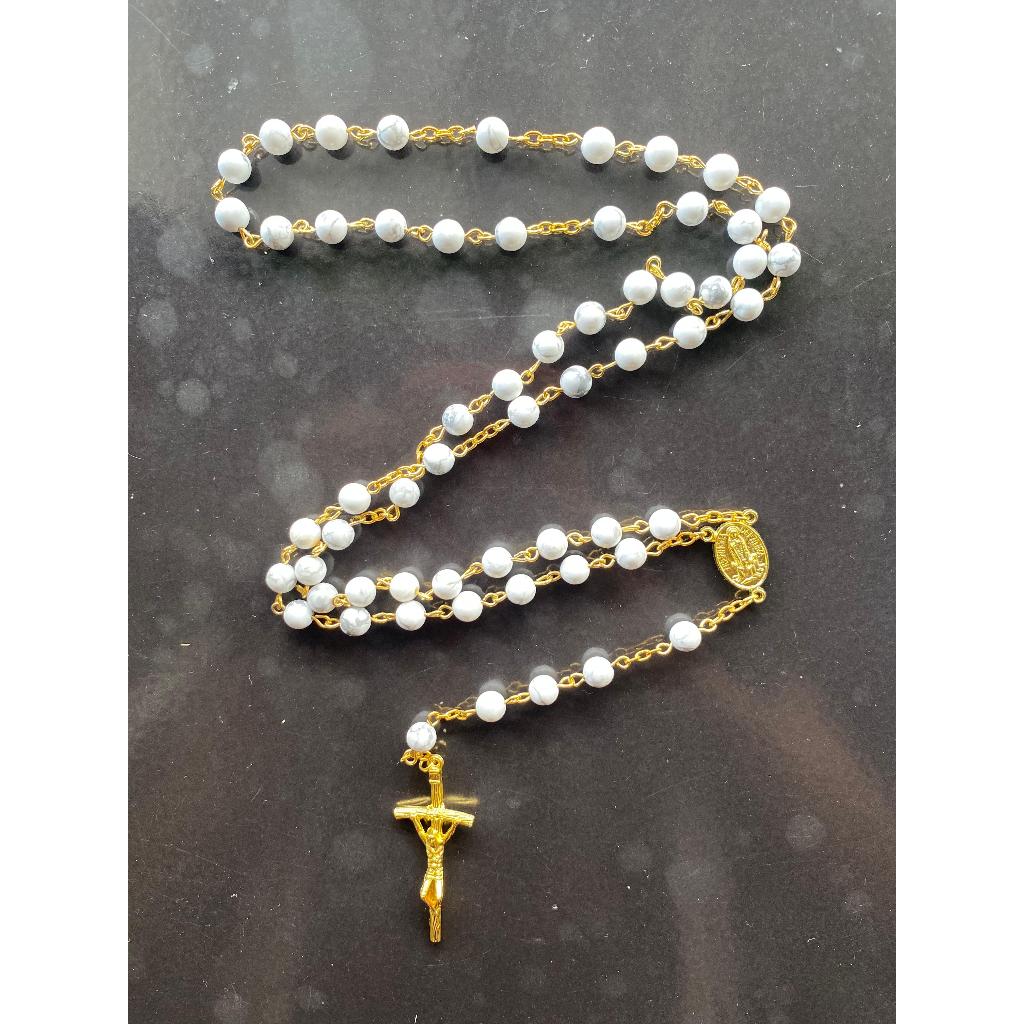 PROMO ROSARIO KATOLIK (BATU ONYX-PUTIH) / KALUNG ROSARIO KATOLIK / ROSARIO KALUNG BATU ALAM / KONTAS