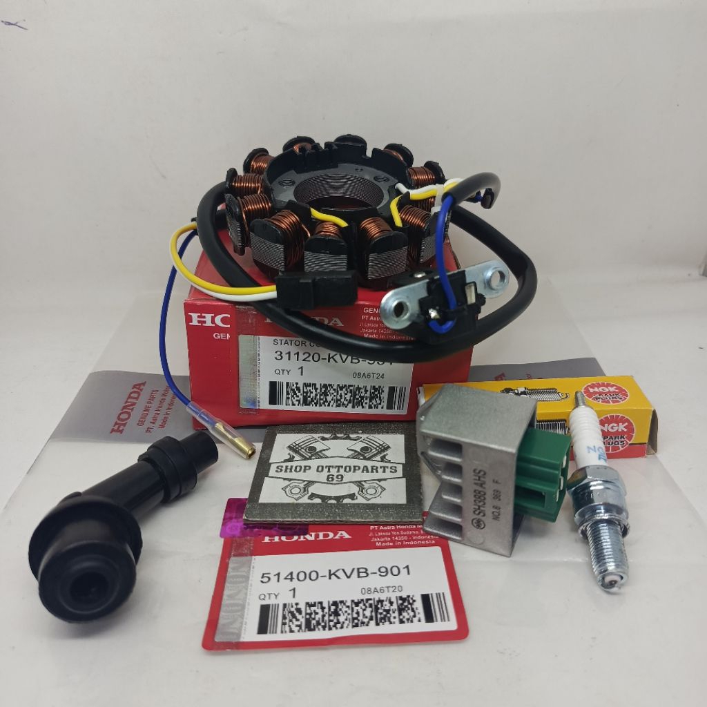 PAKET 4ITEM KVB HONDA VARIO 110 LAMA CW VARIO TECHNO 110 KARBU SPULL, KIPROK, BUSI, TUTUP BUSI