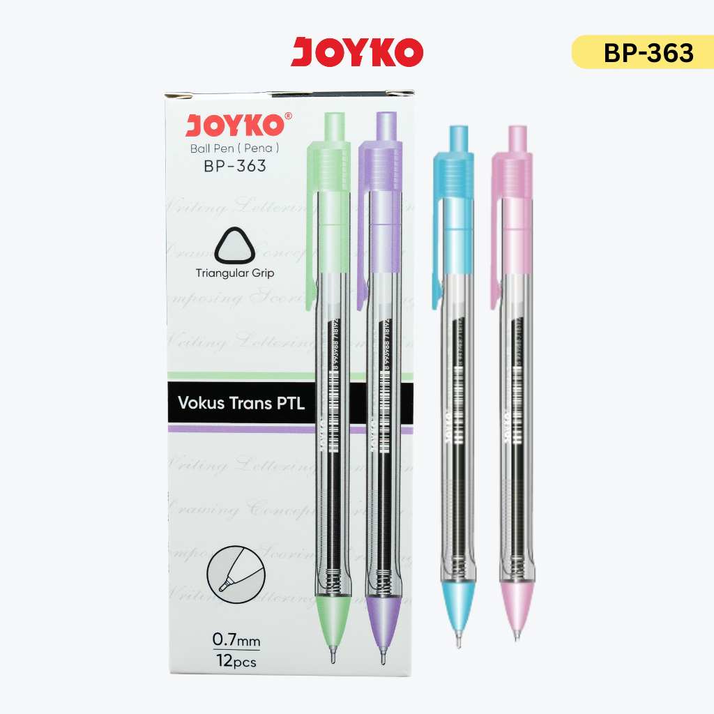 

JOYKO Ball Pen Pulpen 1 Pack BP-363 Vokus Trans PTL 0.7mm Isi 12 Pcs