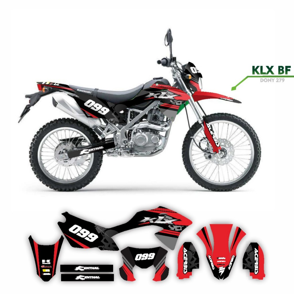 DECAL STIKER MOTOR KLX BF 150 G MOTIF HITAM MERAH VL
