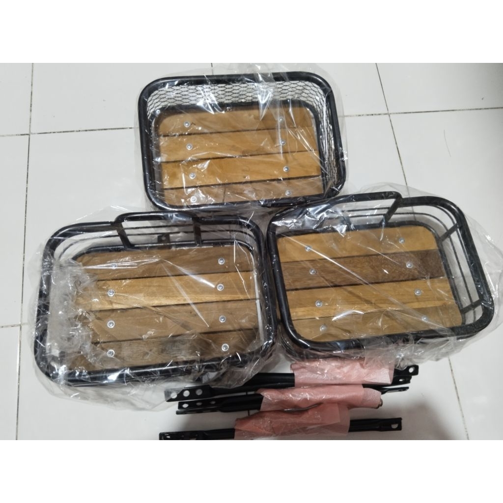 keranjang sepeda MTB fixi mini velo sepeda lipat kranjang alas kayu dan alas besi  keranjang klasik 