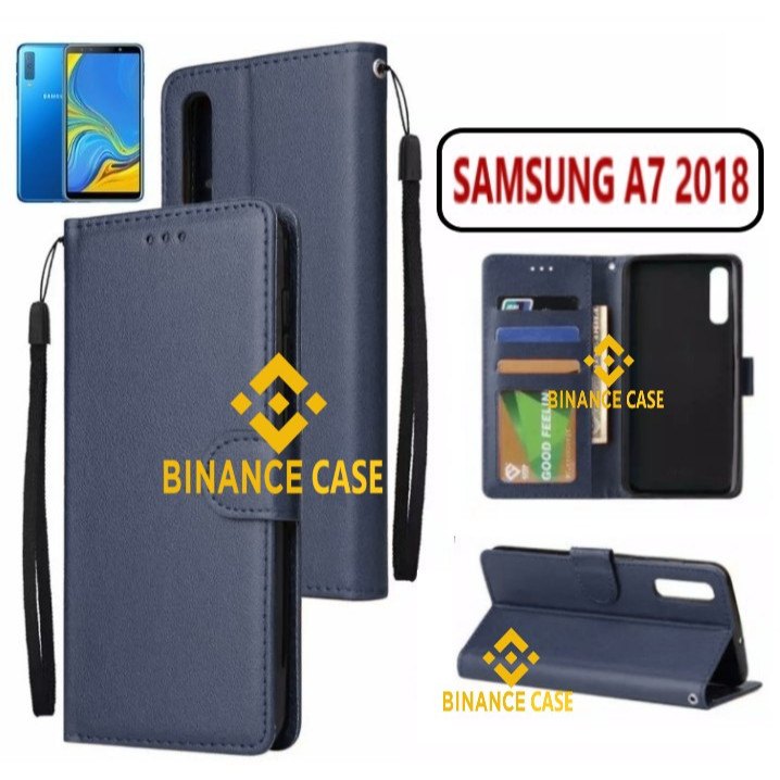 LEATHER FLIP CASE SAMSUNG A7 2018 CASE KULIT FLIP WALLET LEATHER KULIT PREMIUM SARUNG BUKA TUTUP KES