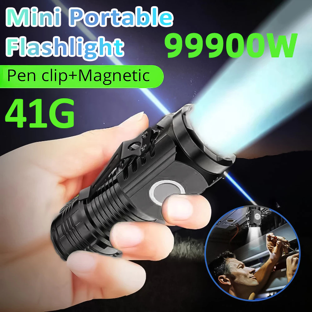 Senter LED super terang Senter mini LED 3 mata Senter SWAT 5 mode pengisian daya Klip magnet LED sup