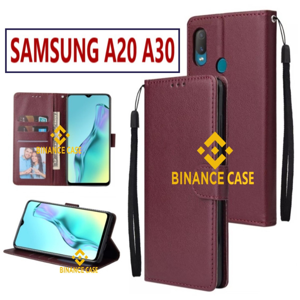 LEATHER FLIP CASE SAMSUNG A20 A30 CASE KULIT FLIP WALLET LEATHER KULIT PREMIUM SARUNG BUKA TUTUP KES