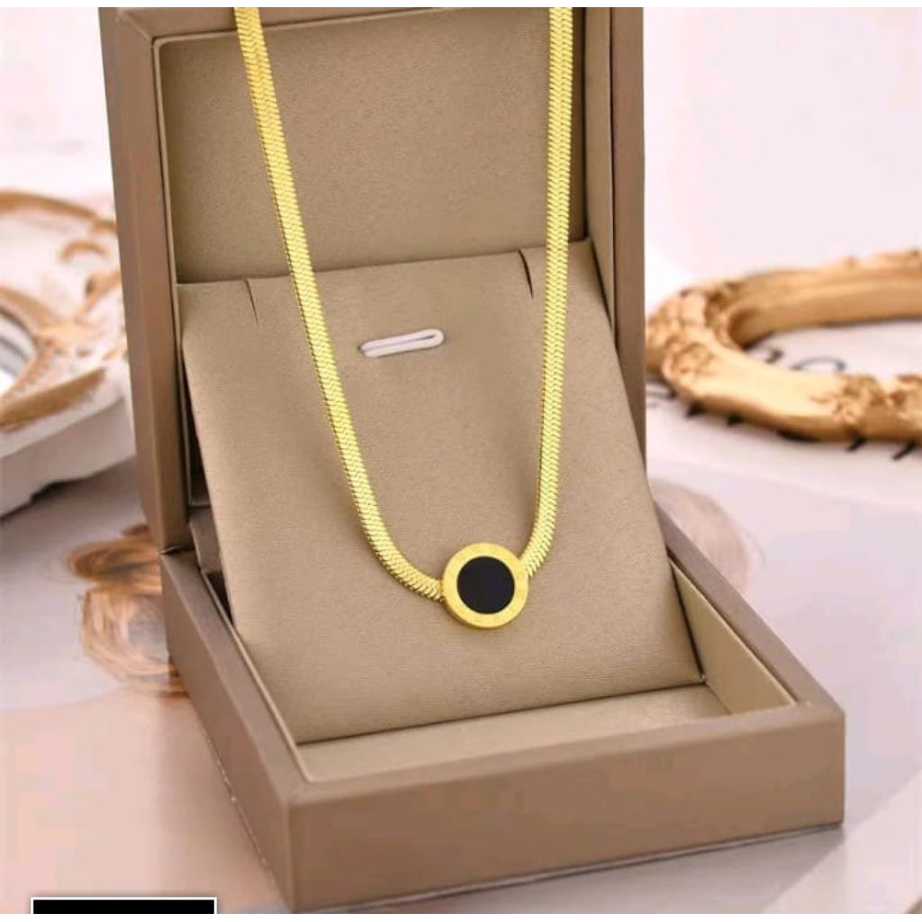 Kalung Wanita Korean Fashion Terbaru Liontin mutiara Bulat Hitam