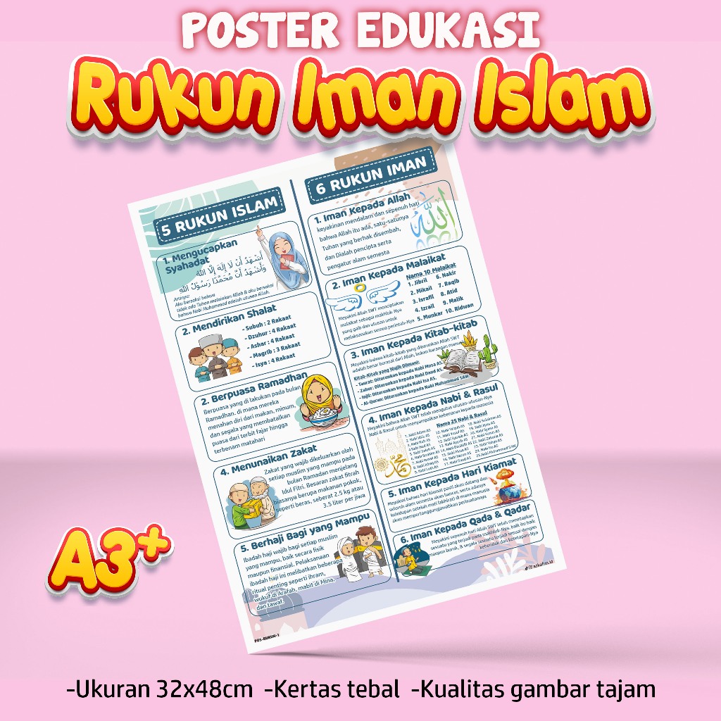 Poster Edukasi RUKUN IMAN dan RUKUN ISLAM - Poster edukasi islami