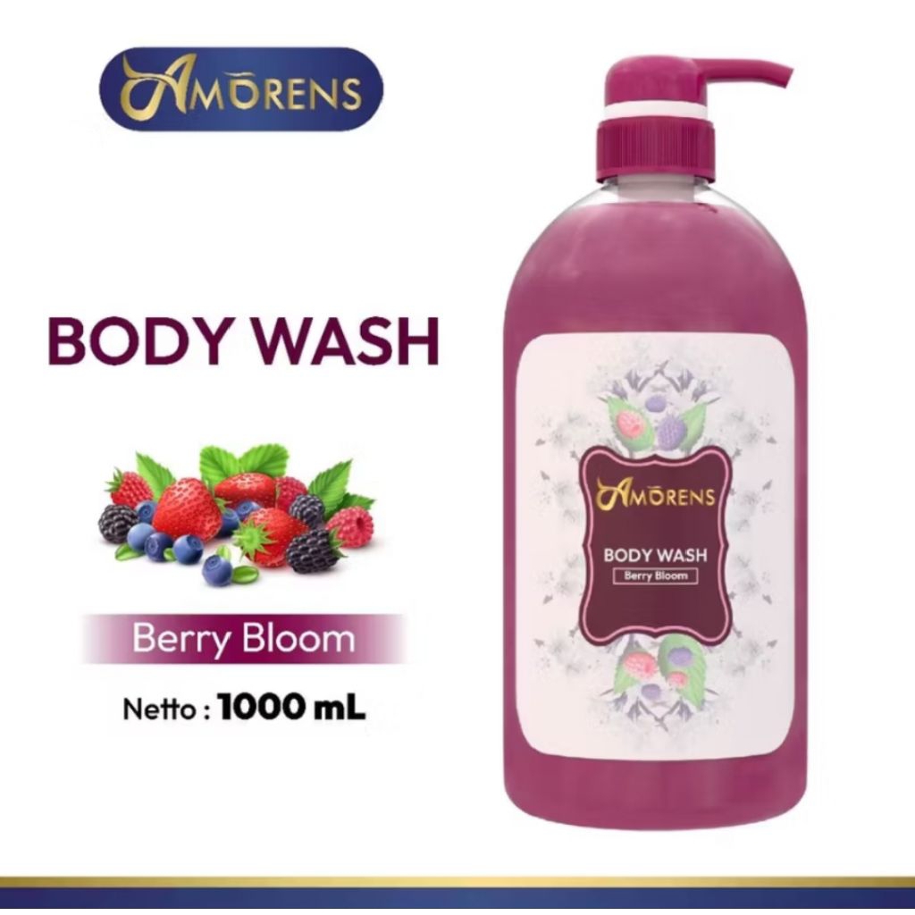 AMORENS Body Wash BPOM 1000ml -Aroma Rose, Floral, Berry, Coffee [1 Liter}
