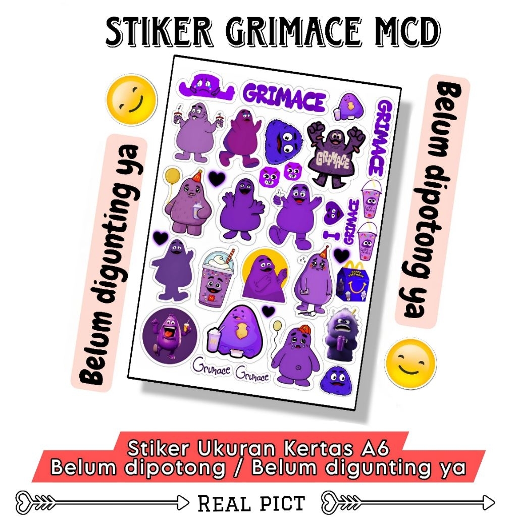 

STIKER GRIMACE MCD / STIKER BELUM DIPOTONG BAHAN VINYL UKURAN A6 / STICKER / STIKER KARAKTER LUCU