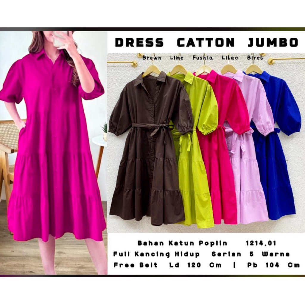 Dress catton jumbo ld 120 bahan katun poplin