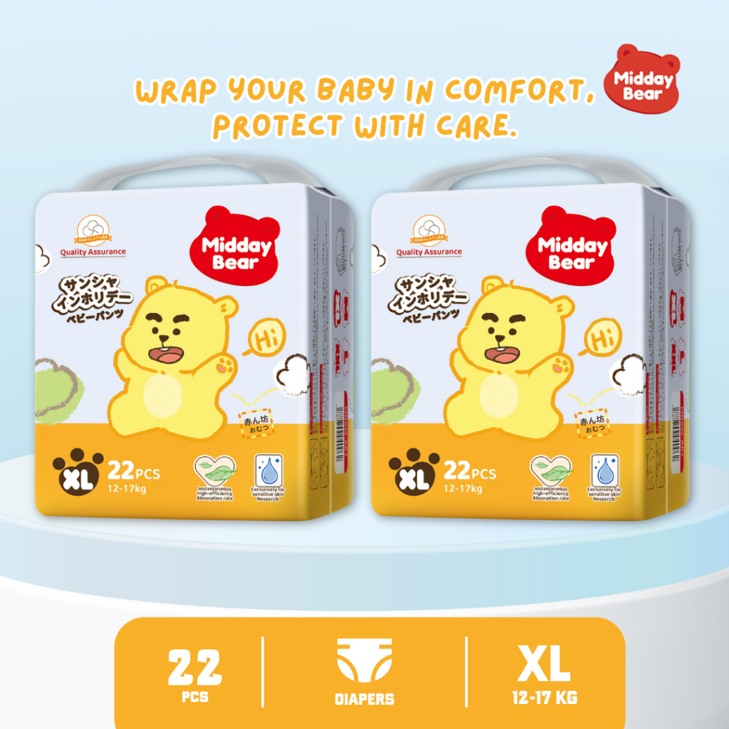 【2 Pack】Midday Bear Holiday Popok Celana Bayi – Pull-Up Pants Tipis & Kering | Size XL