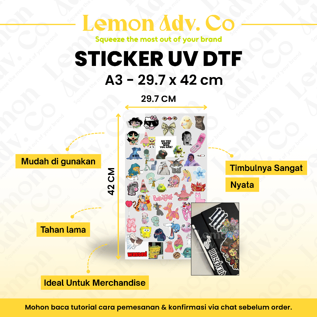 

PRINT STICKER UV DTF | UV DECAL KERING | EMBOSSED UV STICKER (29.7 x 42 cm - A3)