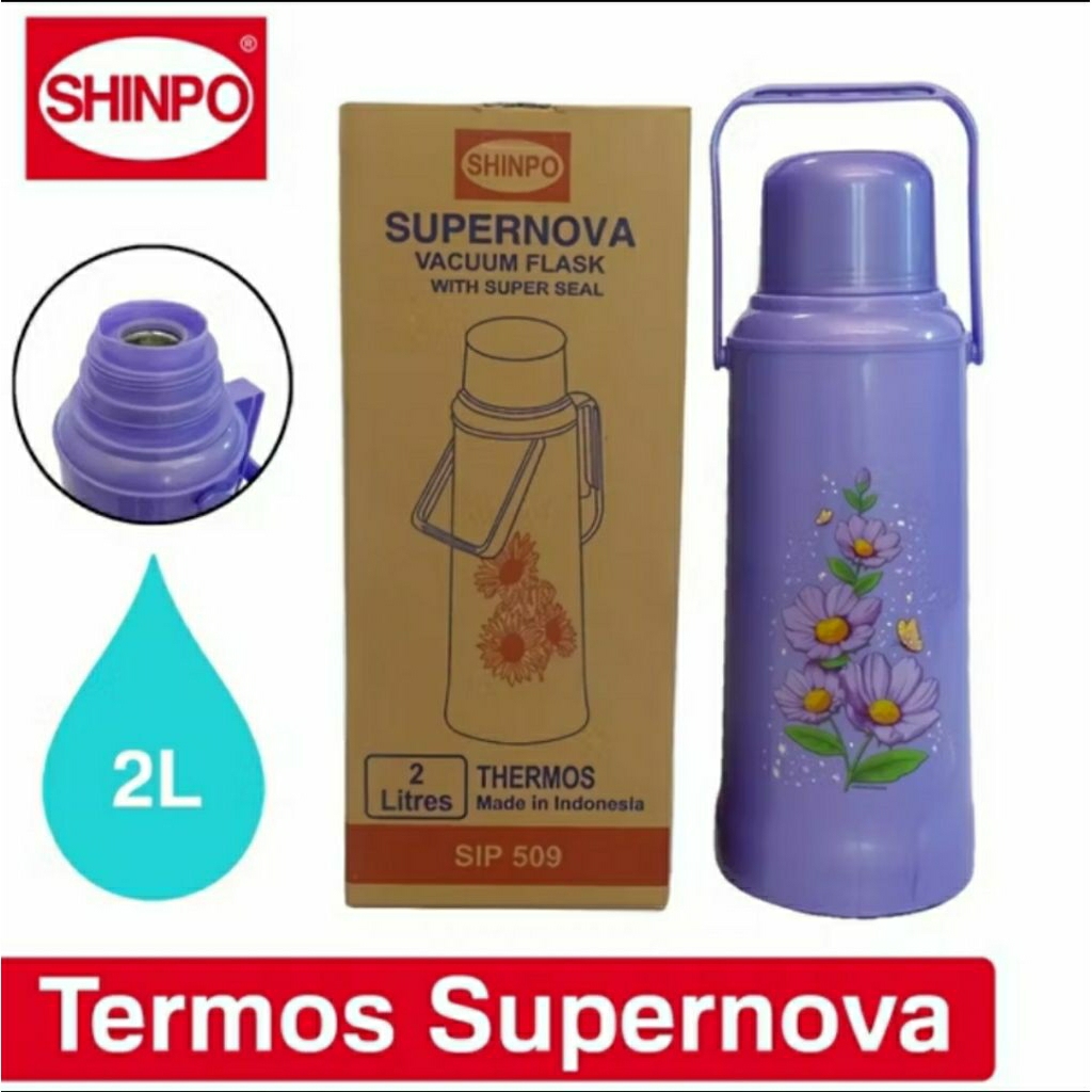 Termos Air Panas Dingin 2 Liter Shinpo 509 Plastik Kaca Botol Mug Tempat Minum Eskan Vaccum Flask