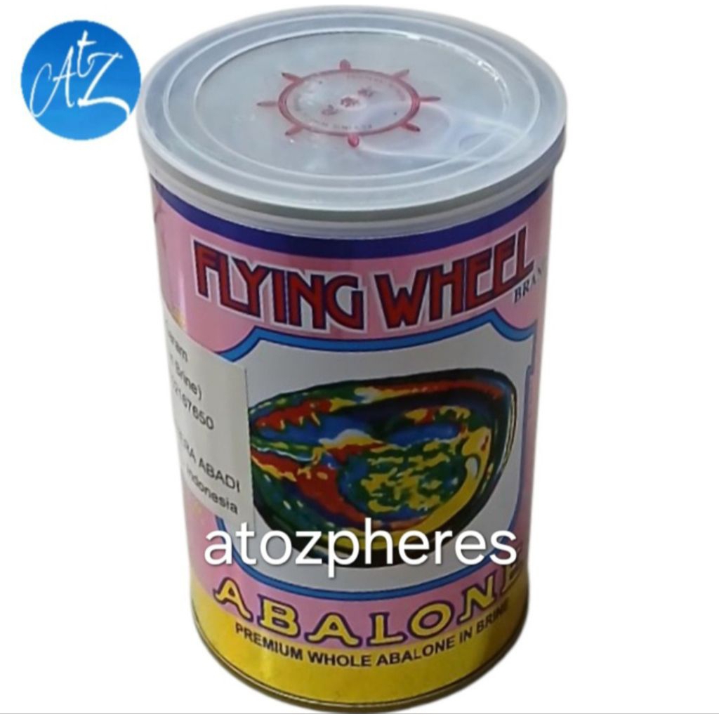

Daging abalon dalam kaleng FLYING WHEEL BRAND Premium Whole Abalone in Brine 425g