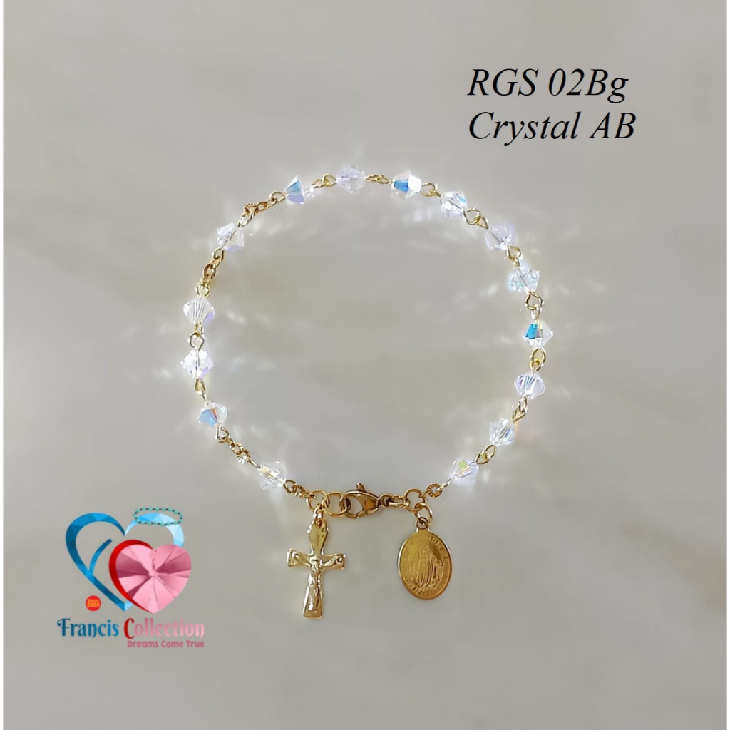 Francis Collection. RGS 02Bg. Gelang Rosario Kristal Swarovski asli. Model Bicone 5mm. Ikat Stainles