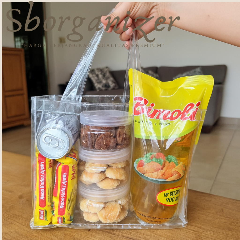 

Tas Sembako mika transparan Bahan tebal 0.20 Asli No Tipu , Tas Organizer, tas sembako uk 25x15x25