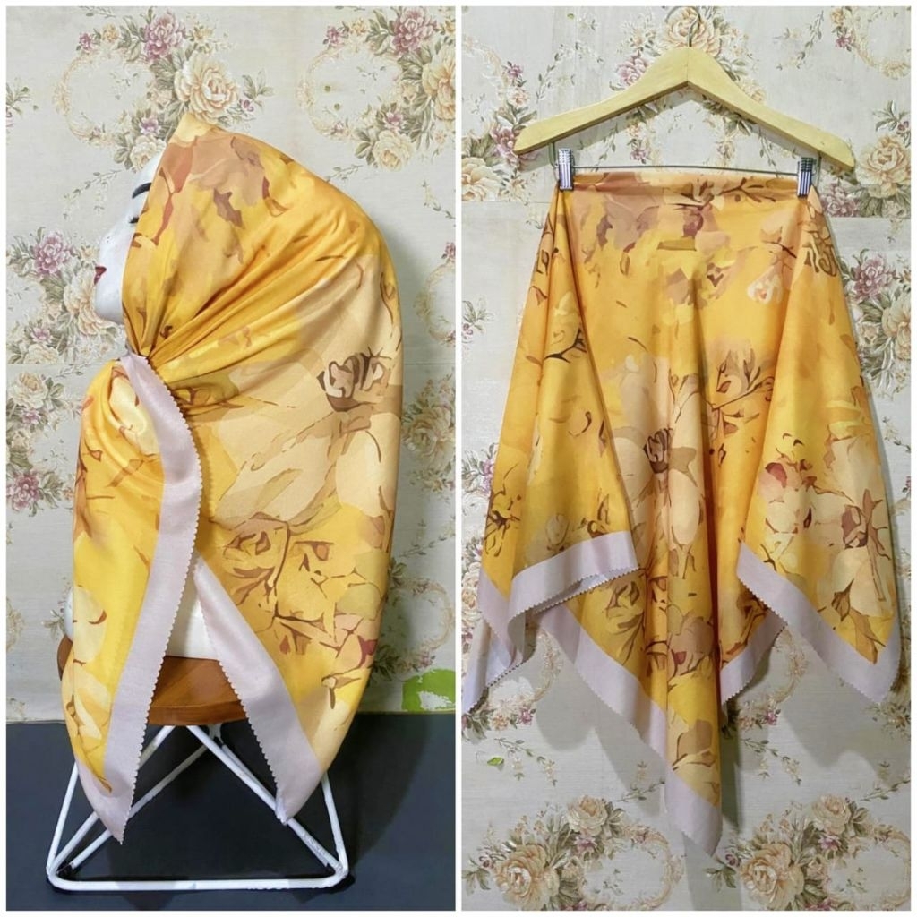 KERUDUNG SEGI EMPAT HIJAB MOTIF SUBLIME KODE 236 KUNING BUNGA