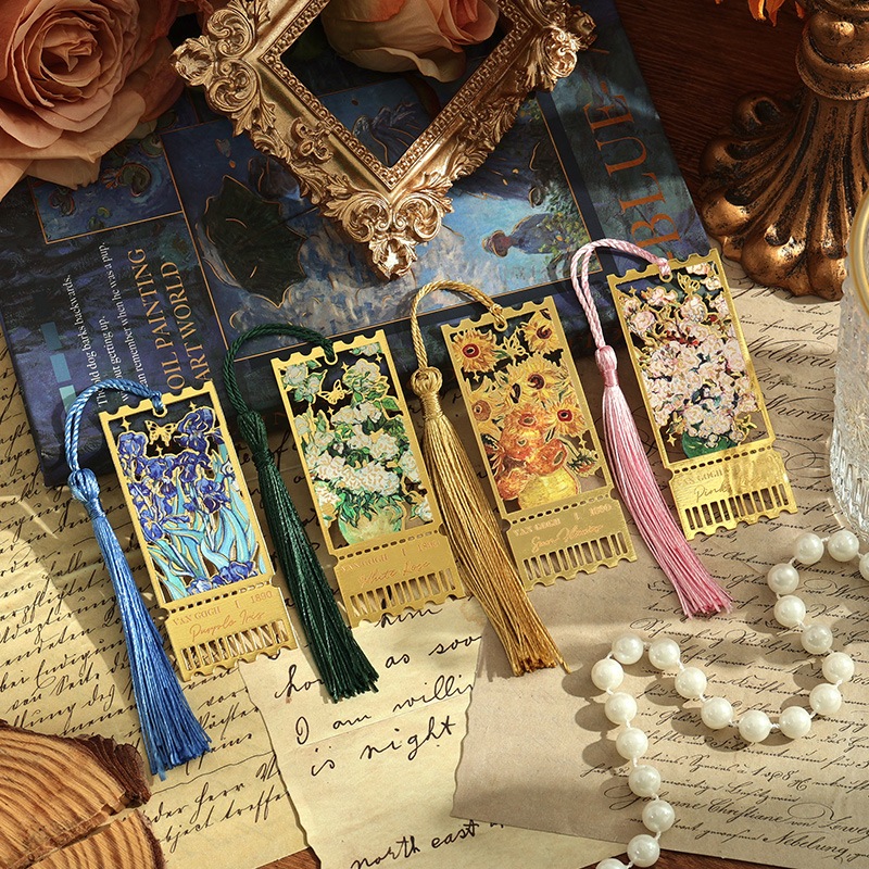 

SPECIALVORYU Pembatas Buku Logam Motif Tiket Lukisan Minyak Bunga / Bookmark metal / Penanda Buku