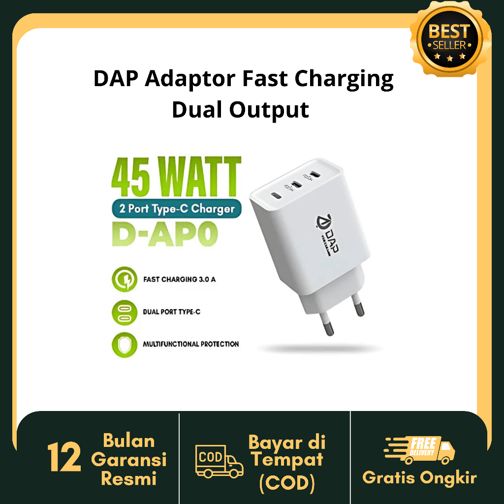 DAP Adaptor Fast Charging Dual Output Type C D-AP0C+ Type C 45W & DAP D-AP0 25W WHITE