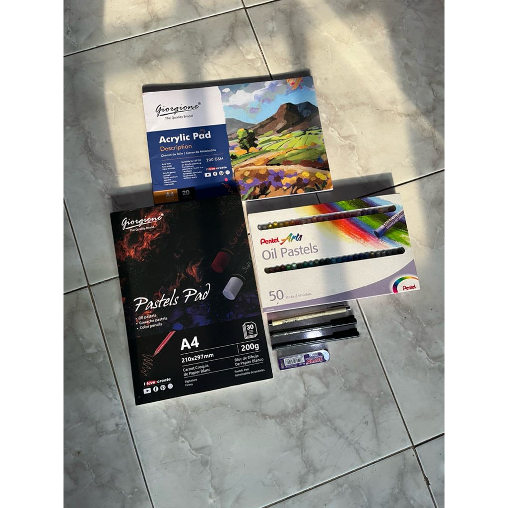 

preloved 50 oil pastel color, pastel book, acrylic book, drawing book, drawing pen