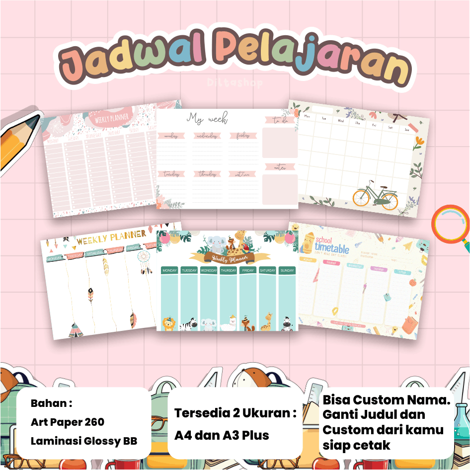 

Custom Jadwal Pelajaran Custom / Memo / Weekly Planner / School timetable / Monthly Planner