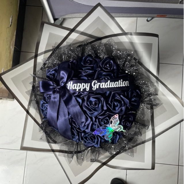 

buket bunga pita satin navy 20 tangkai