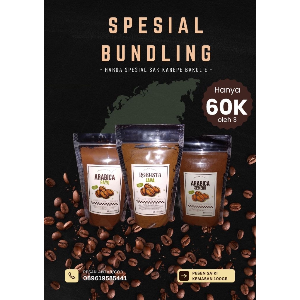 

Spesial Bundling Master Coffe (Arabica Gayo, Semeru dan Robusta Java) Hanya Di 60K