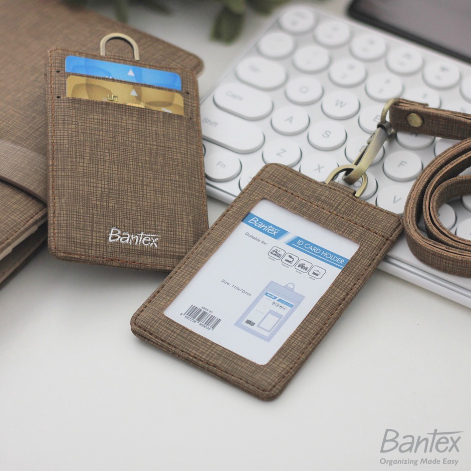 

KODE T49N Bantex Leather Name Tag ID Card Holder Brown 8869 3 Kulit Sintetis Lanyard Tali