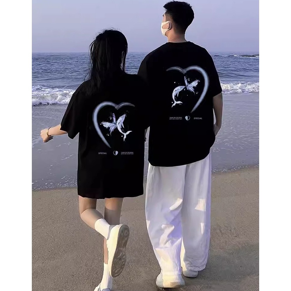 KODE B77U KupuKupu Paus Kaos Pria TShirt Wanita T Shirt Pria Baju Couple Pasangan Oversize Couple