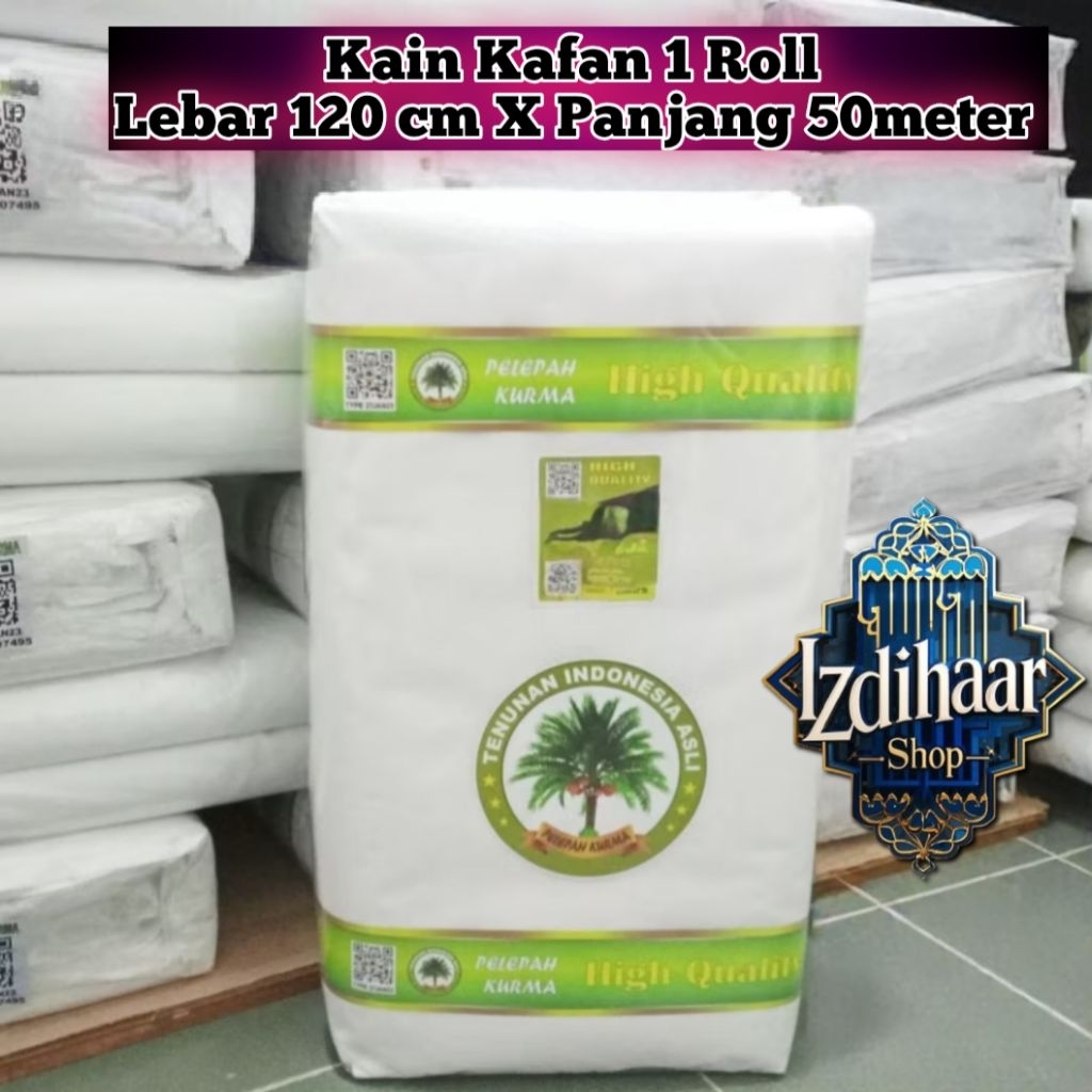 KAIN KAFAN 1 ROLL LEBAR 120CM X PANJANG 50METER CAP PELEPAH KURMA KAIN KAFAN 1 ROLL MURAH CAP PELEPA