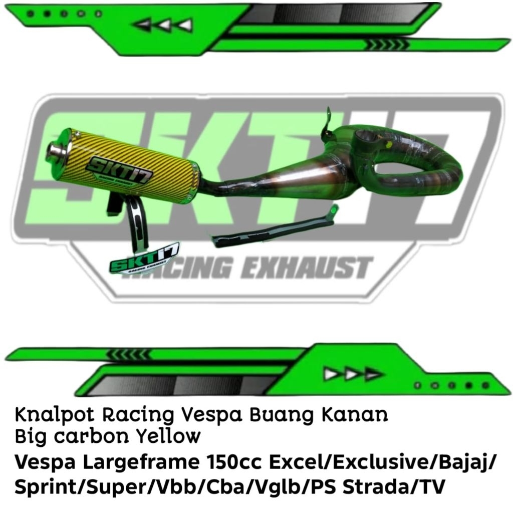 Knalpot Vespa Racing Buang Kanan Slincer Big Carbon Yellow original SKT 17