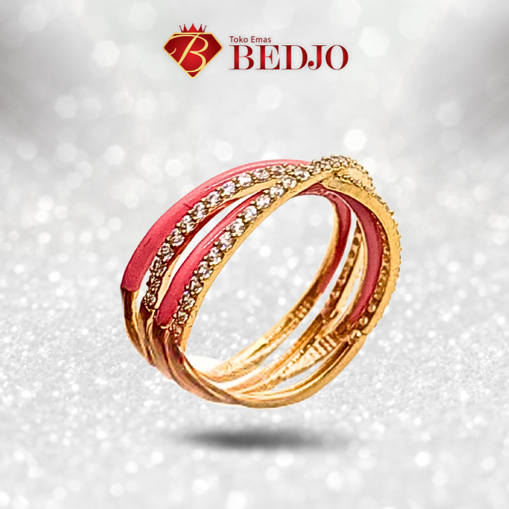 Cincin Emas Ribbon Mata Pink | Perhiasan Emas Cincin Ring | Jewelry Ring Gold Pita Knot Pink Mewah
