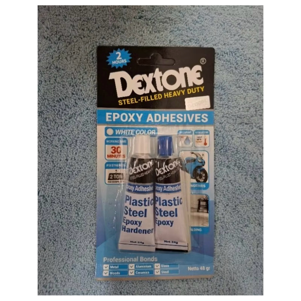 

LEM BESI DEXTONE 2 JAM 2JAM 2 HOURS PLASTIC PLASTIK STEEL 48gr ( minimal pembelian 12pc )