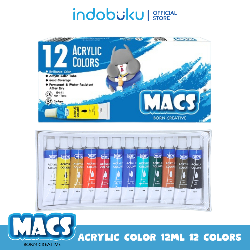 

MACS Acrylic Color 12 Colors 12ml / Cat Aklirik Set Premium 12 Warna