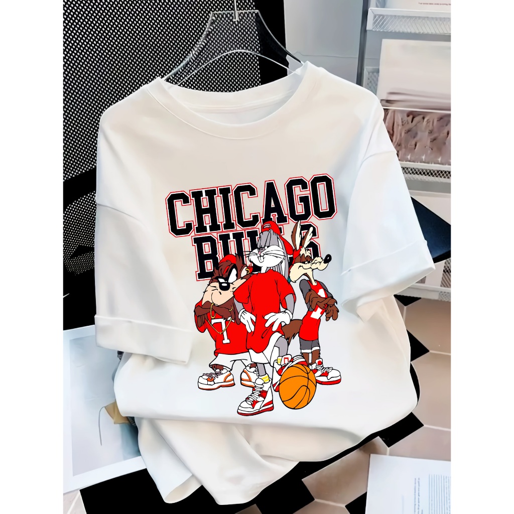 T-Shirt Kaos Chicago Bulls Putih / Kaos Wanita Pria / Kaos Cotton Combed Unisex Terbaru
