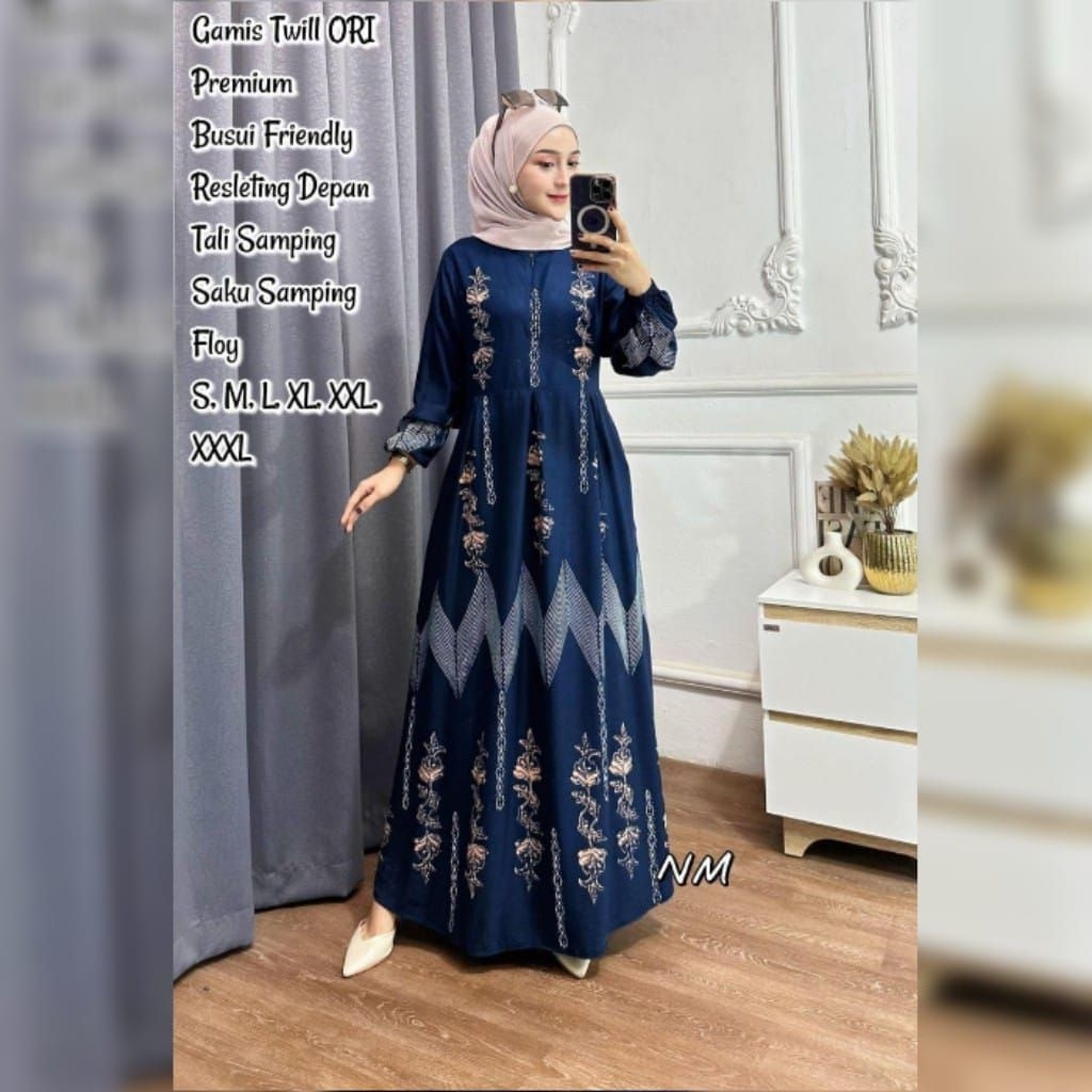 Gamis Twill ORI Premium Model Kancing Depan Terbaru Kekinian