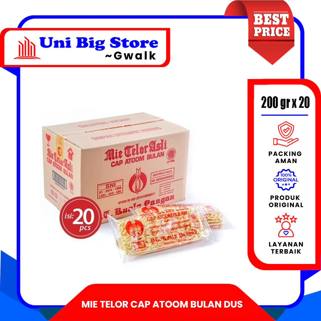 

MIE TELOR ASLI CAP ATOOM BULAN DUS - (200 gr x 20 pcs)