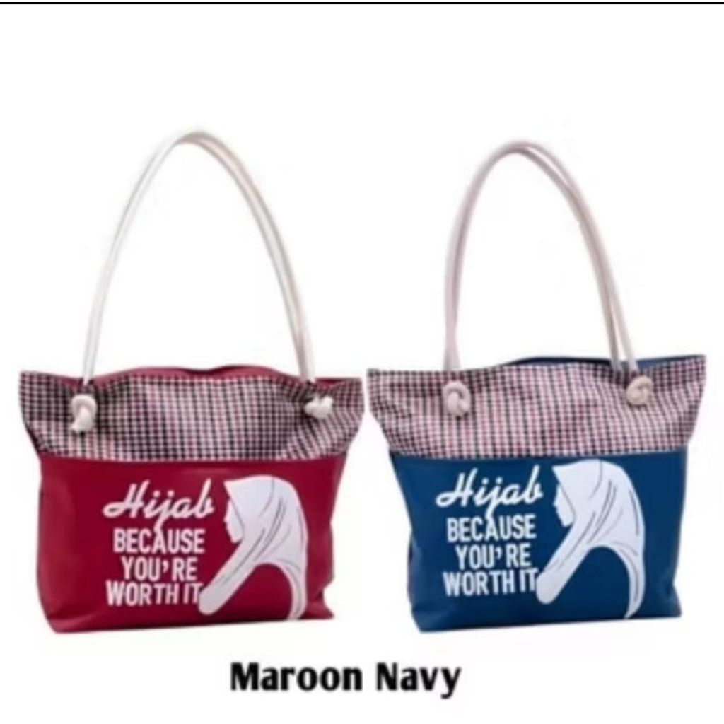 Tas Wanita Totebag Canvas Tas Ibu Tas Pengajian Motif Hijab Resleting Tali Sumbuh Premium