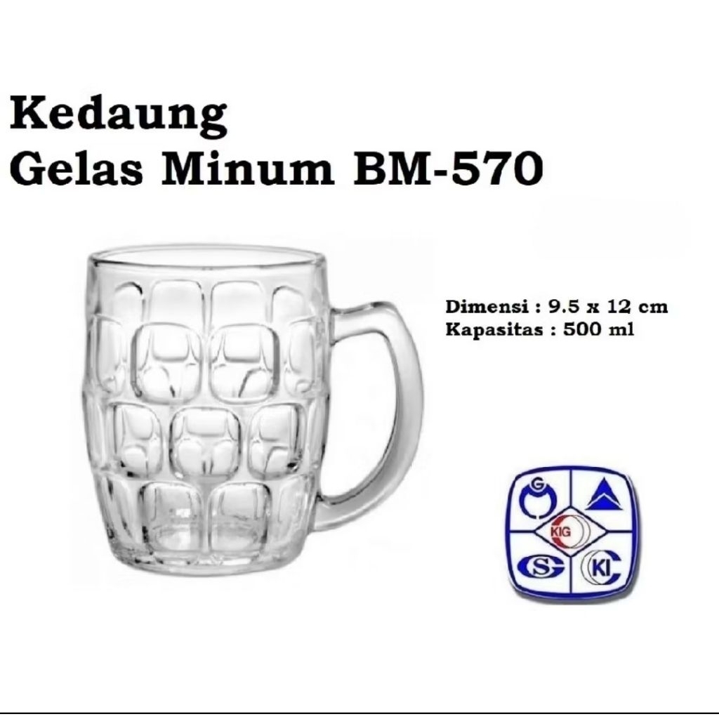 (1PCS) GELAS BIR JUMBO KACA 500ML BM-570 KEDAUNG