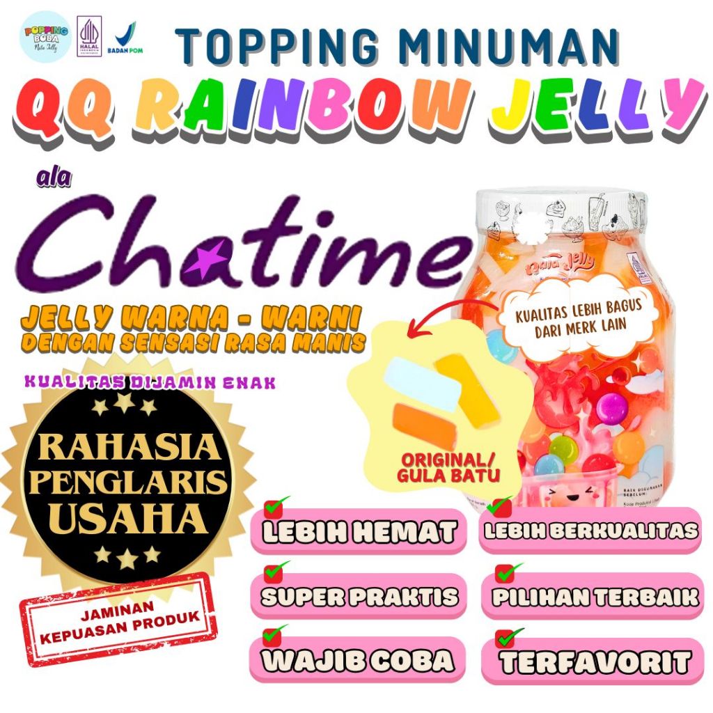 

QQRainbowJellyKonyakuToppingMinumanCocokDengan HAAN Bubuk Es Krim Ice Cream Powder - Rainbow Jelly Original 500 Gram | Cocok Untuk Semua Jenis Minuman