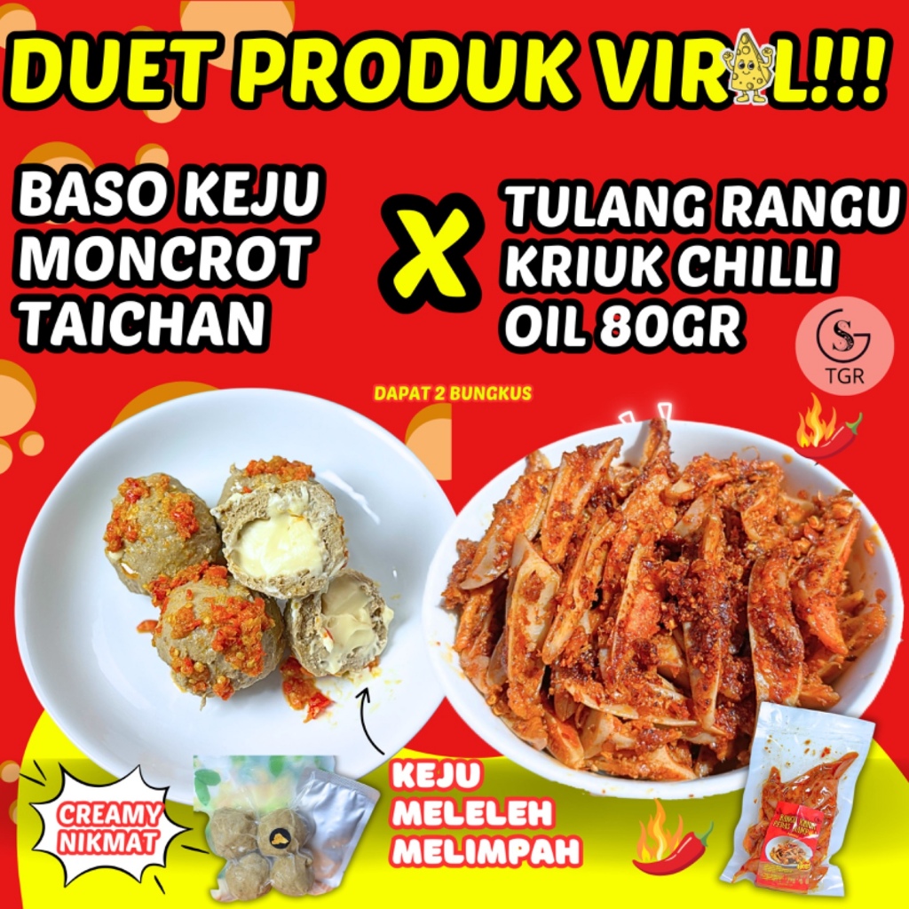 

DUET PRODUK VIRAL 1 PACK BASO KEJU MONCROT TAICHAN X TULANG RANGU 80GR PEDAS CHILLI OIL