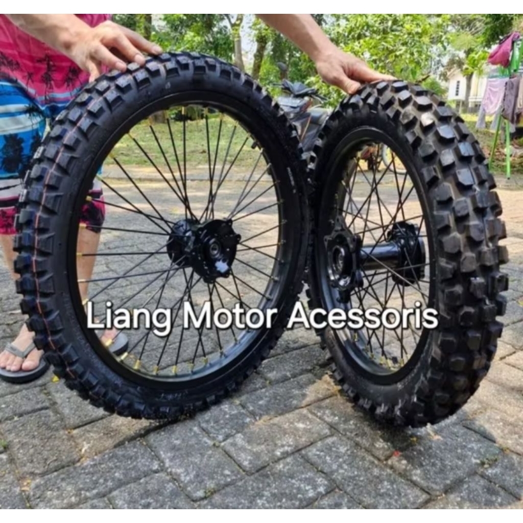 Ban Set Velg Trail Cross Ring 16/19 - 18/21 - KLX150/CRF150/WR155. Bonus Rakit Plus Setel Velg