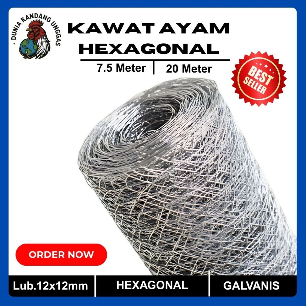Kawat Ram Ayam Hexagonal Galvanis / Kawat Hexagonal I Panjang 7.5 meter -20 meter I Anti Karat untuk