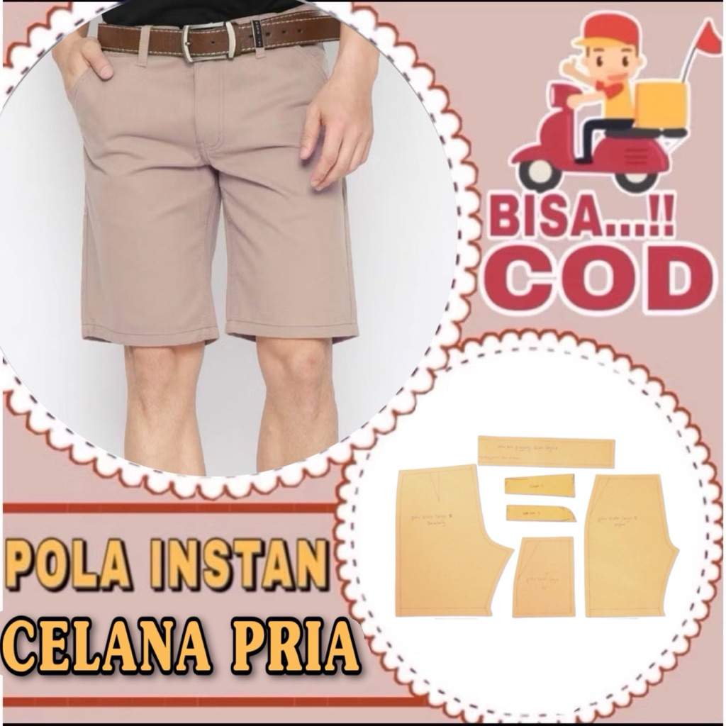 BISA COD ✔️ - Pola instan celana pendek pria resleting depan - pola jiplak celana pendek - pola jahi