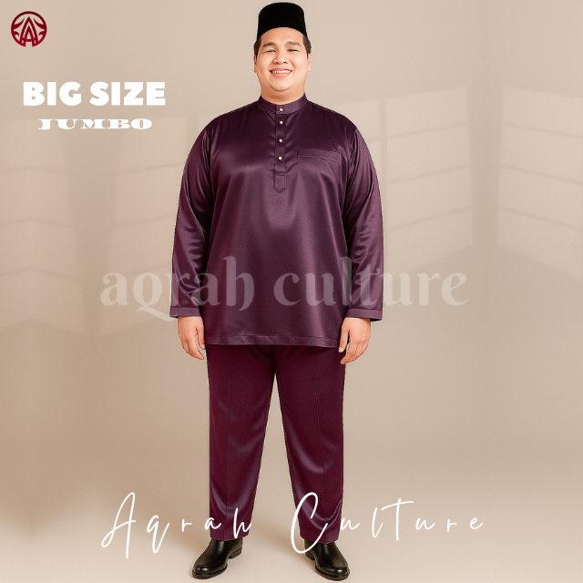 Big Size Setelan Baju Melayu Pria Modern Ukuran Jumbo Besar Pakaian Koko Muslim Teluk Belanga Cekak 