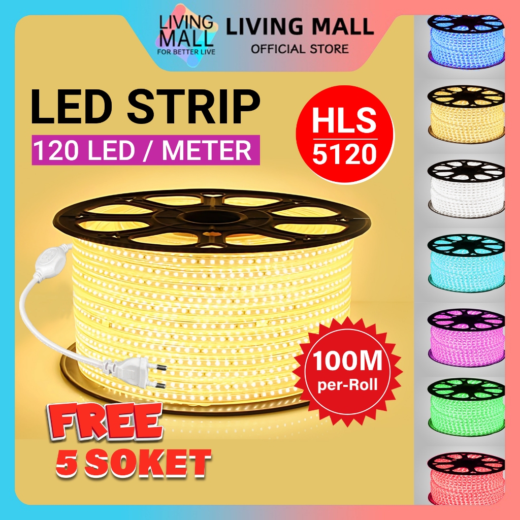 LAMPU LED STRIP HLS-5120 /LAMPU HIAS HLS-5120/ HARGA PER ROLL/ GRATIS 5 SOKET/120 LED PER METER