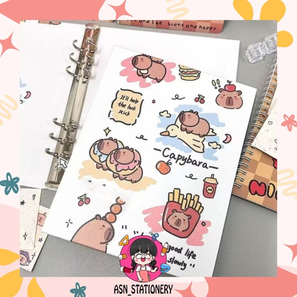 

6 Rings Binder A5 WHITE CARTOON CAPYBARA BuJo Aesthetic Binder
