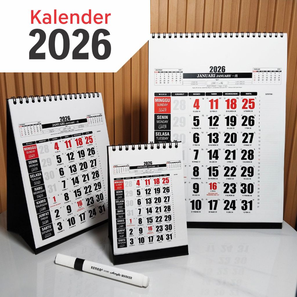 

Kalender Meja 2026-MAS 37,Kalender Meja 2026 dilengkapi penggalan jaw(asapon),Pasaran,Hijriyah