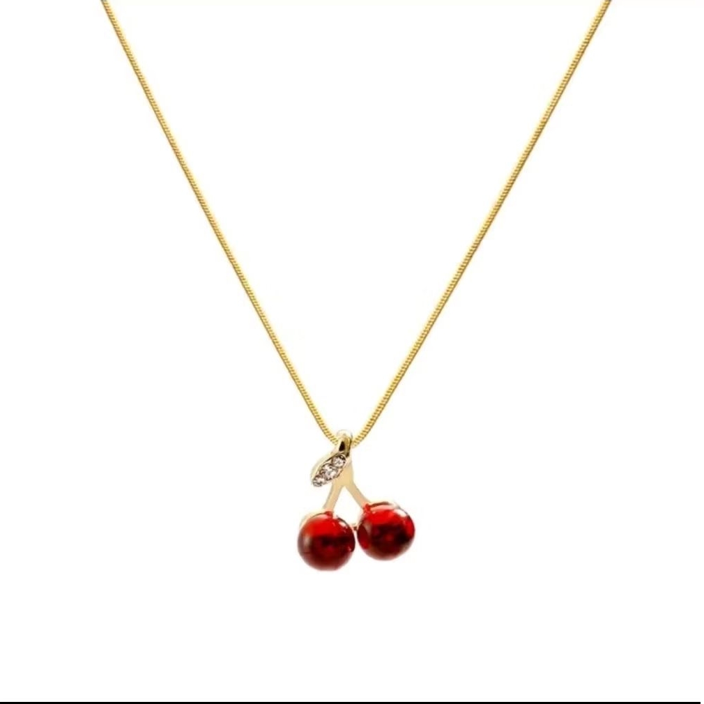 Kalung Titanium Wanita Terbaru Liontin Buah Cerry Aksesoris Fashion Kekinian