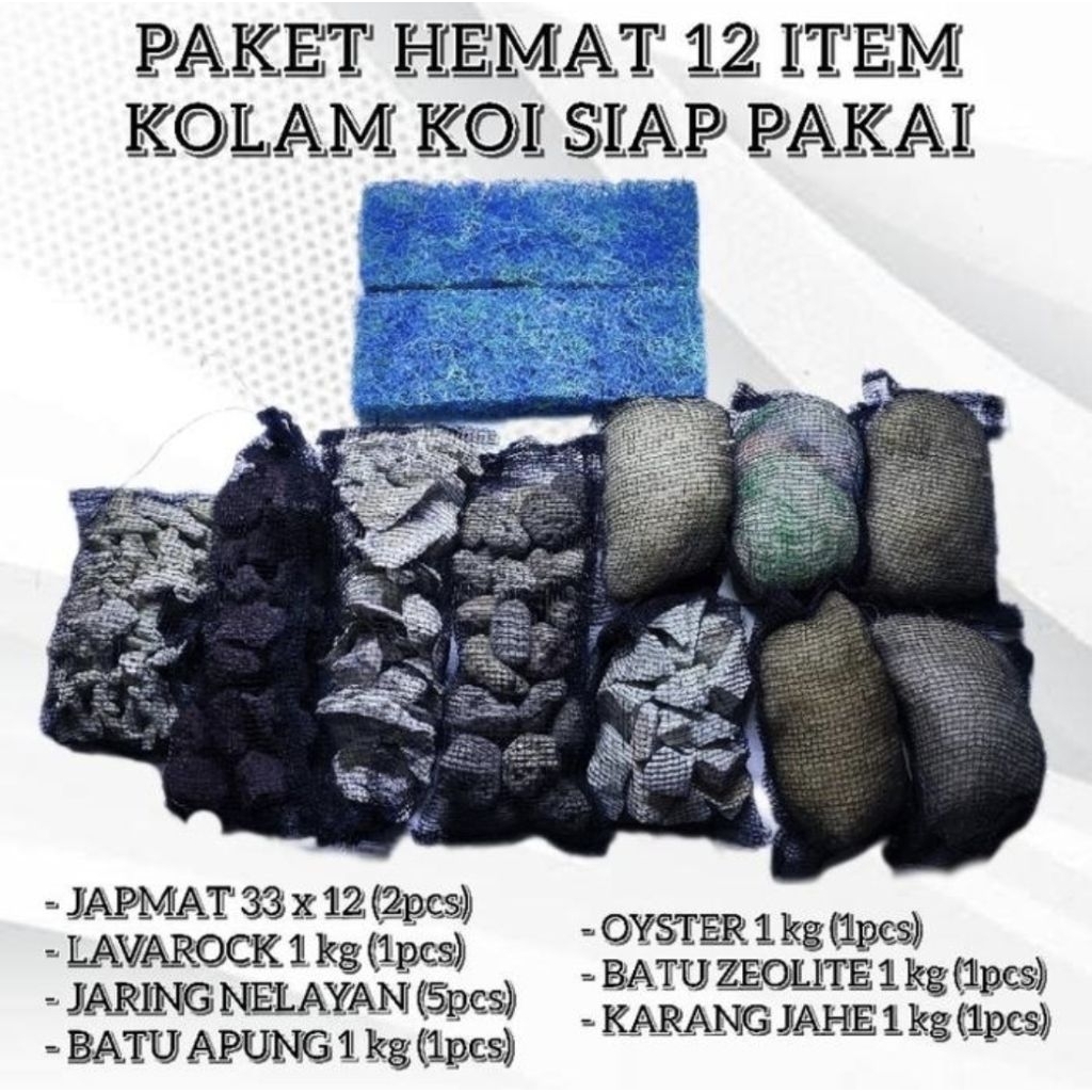 12 item paket hemat media filter kolam koi siap pakai media filter penjernih air kolam ikan hias