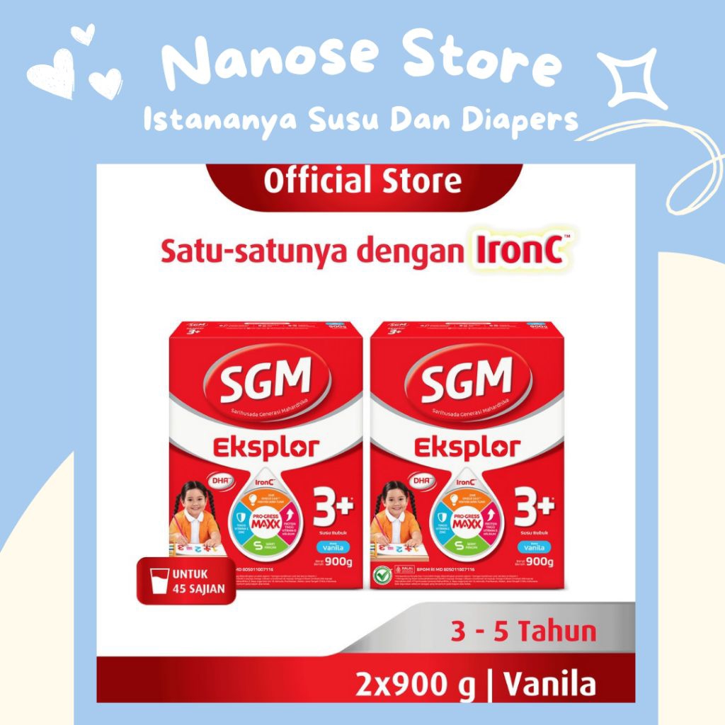 SGM EXPLORE 3+ USIA 3-5 TAHUN rasa vanilla 900gr X 2pack| susu formula SGM tahap lanjutan | bantu Tu